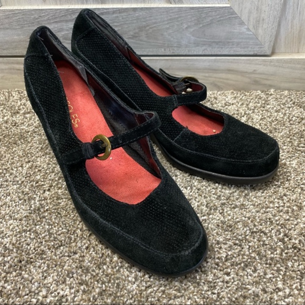 Aerosoles Women  M7 Black Mary Jane Wedges Suede Shoes Gather